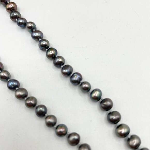Genuine Black Freshwater Pearls Sterling Silver .925 Clasp 17" Long - Picture 4 of 7
